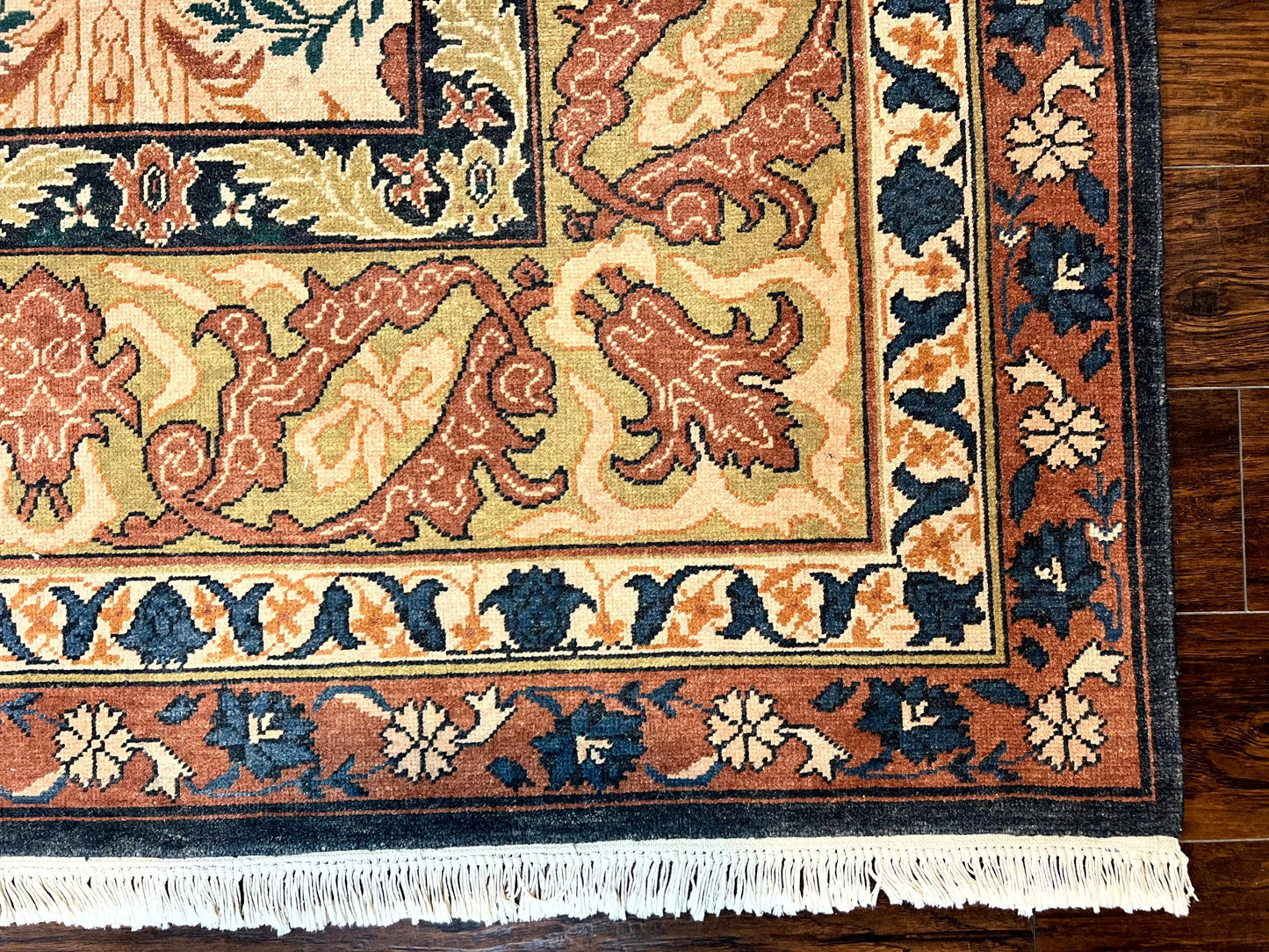 USED 10x13 Wool Rug, Floral Pattern, Birds, Handmade Vintage Carpet, Couristan Rug, Beige