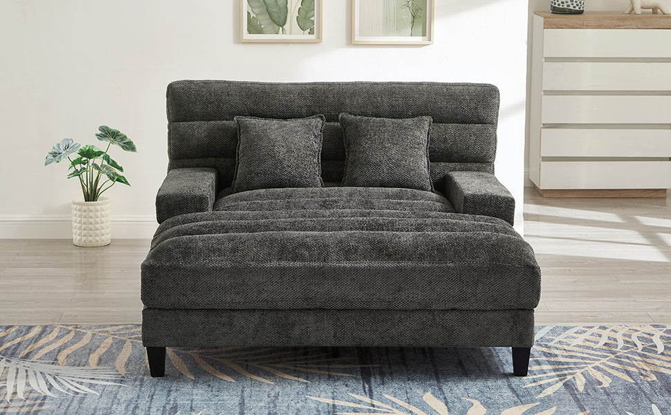 NEW  Grey Chenille LED Light Strip Upholstered Modern Chaise Lounge Sofa Bed