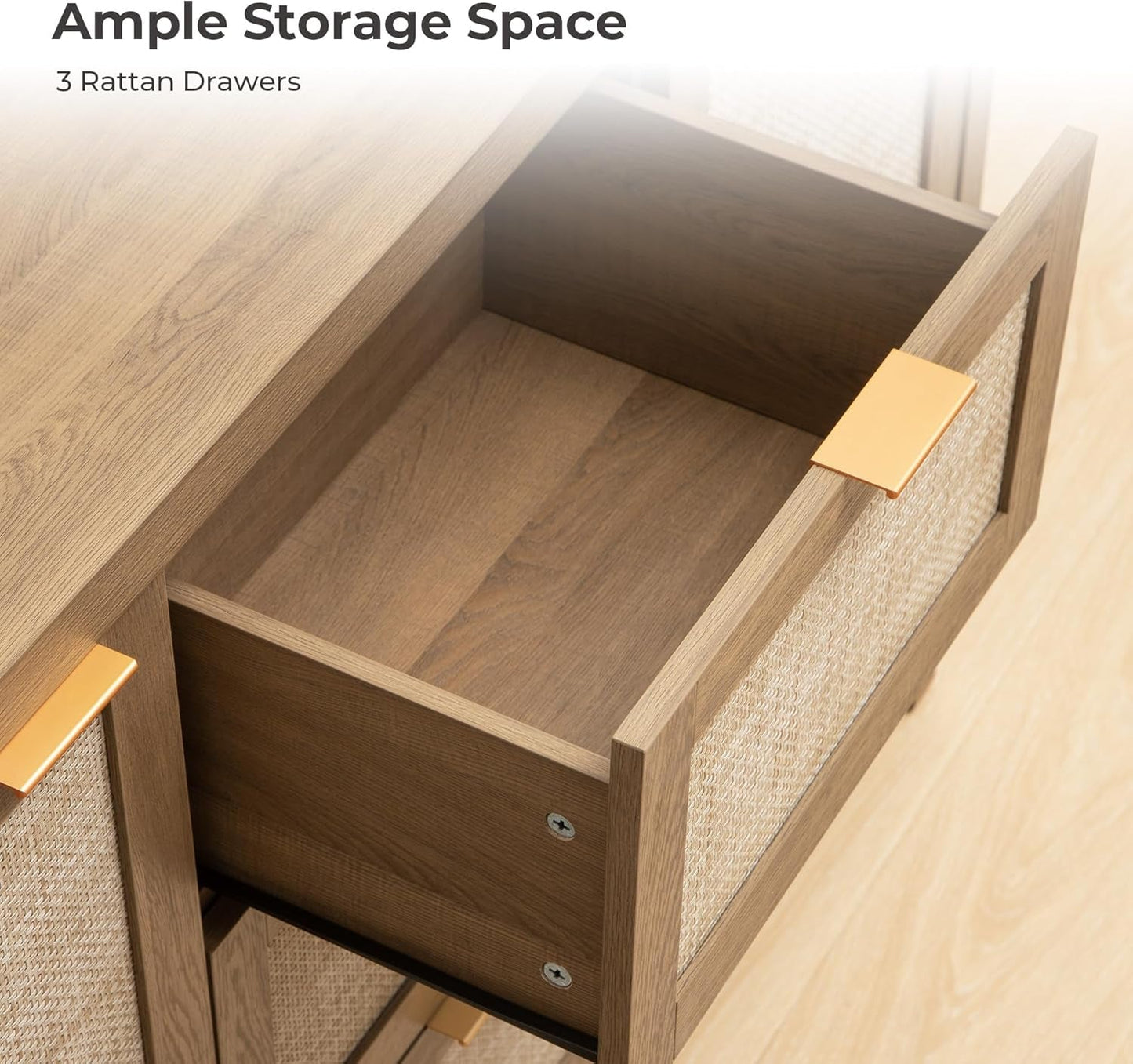 NEW Caramel Oak Rattan Large Sideboard Buffet Storage Cabinet