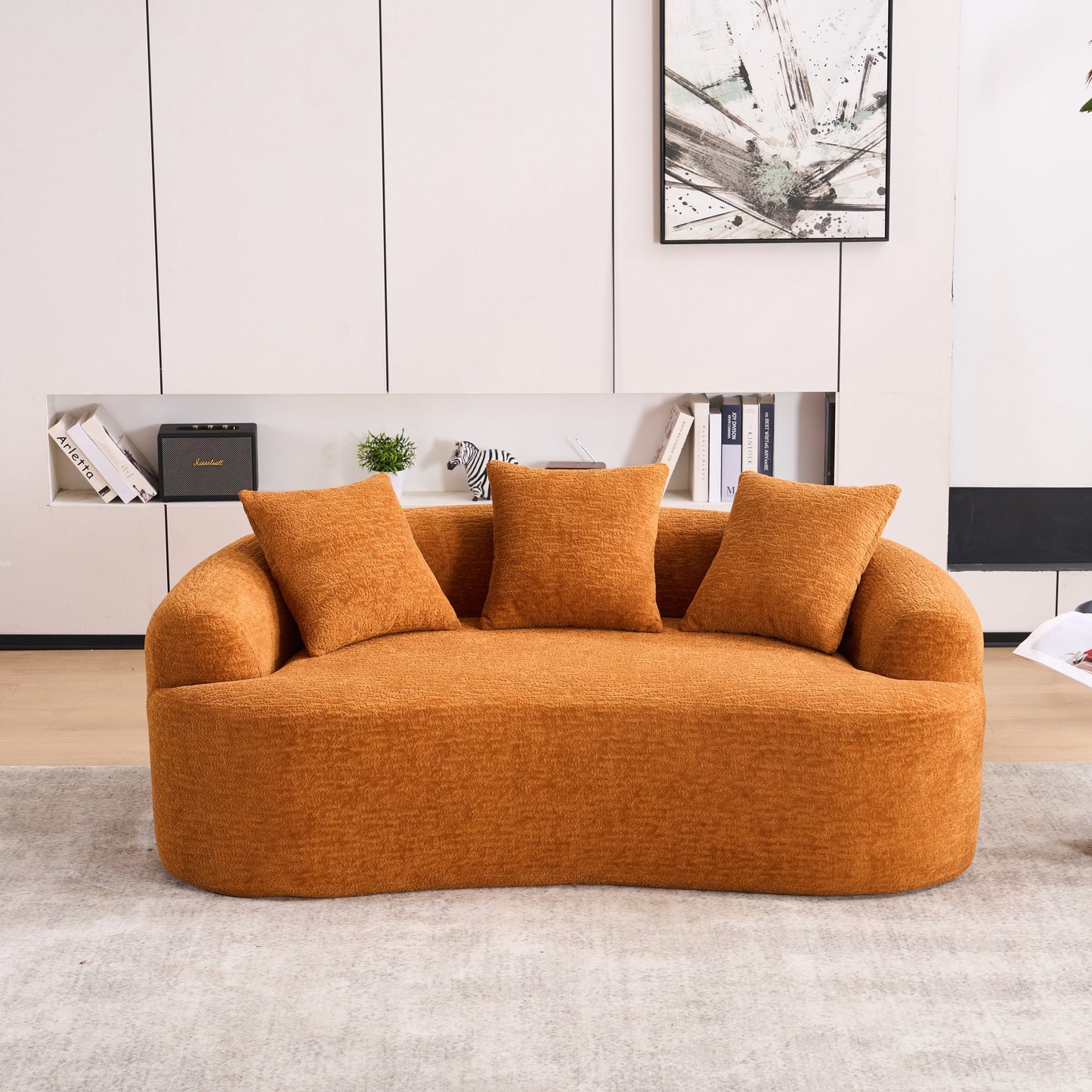 NEW Orange Curved Loveseat Full Compression Sponge Sofa 30D Chenille Couch