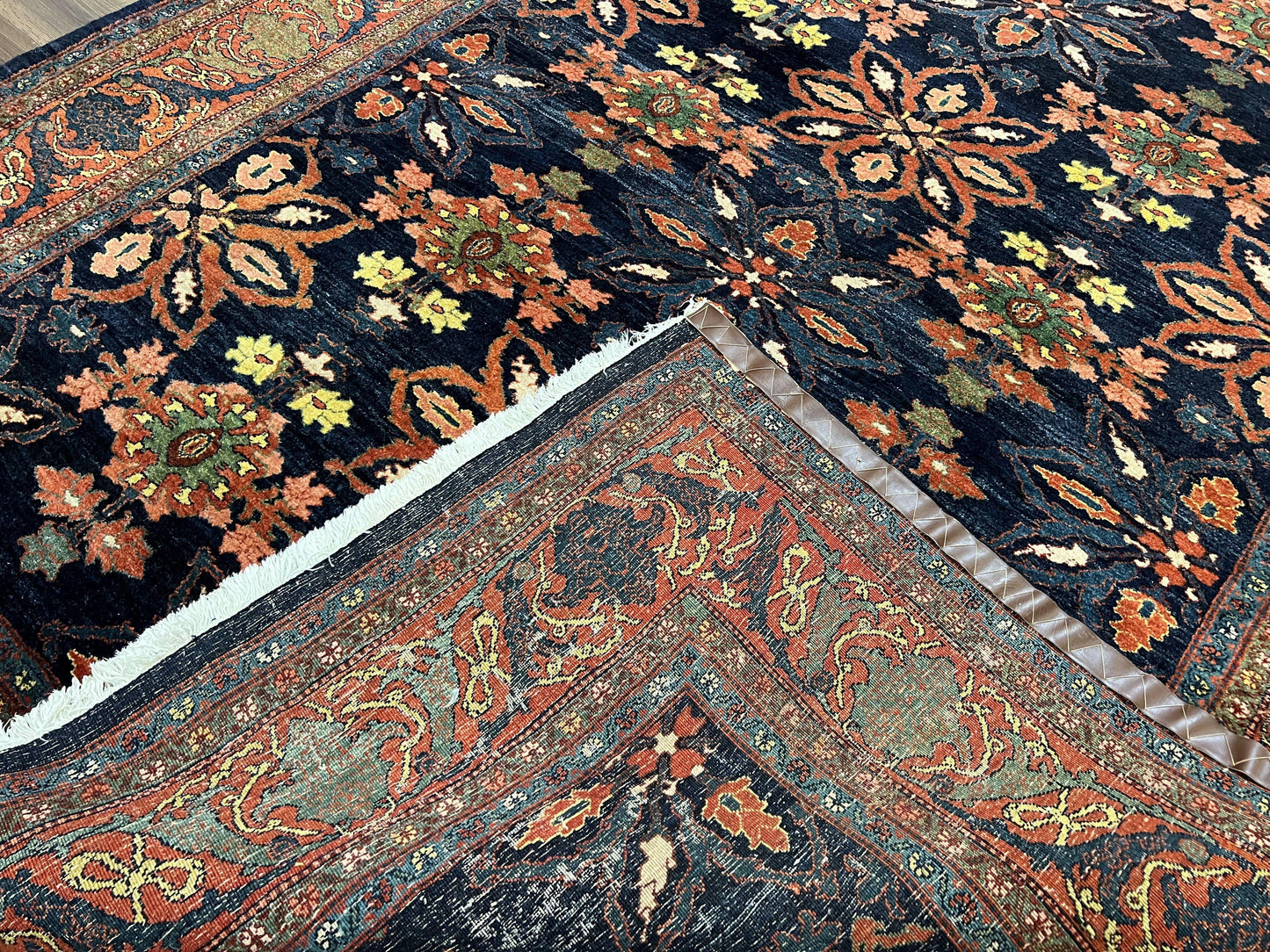 USED Wonderful Persian Rug 7x10, Navy Blue and Red, Allover Floral Pattern, Bidjar Carpet, Authentic Oriental Rug 7 x 10, Wool Hand Knotted Rug