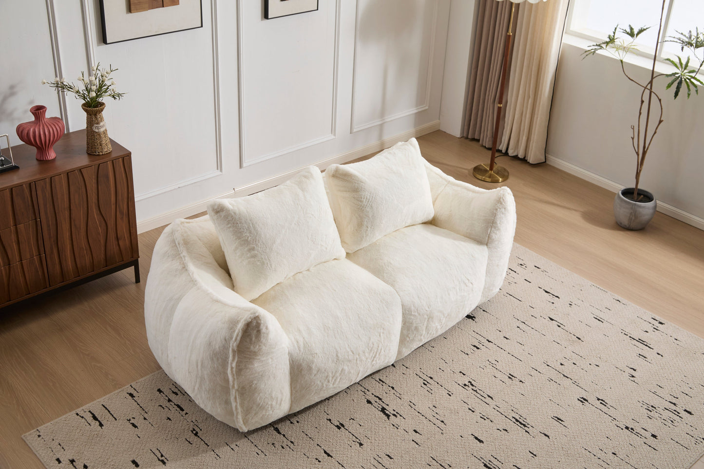 NEW Giant Bean Bag Couch for Adults, Ultra Soft Fluffy Loveseat Bean Bag Sofa, Oversized Chase Lounge Chair Indoor for Living Room Bedroom, No Assembly Required Cozy Reading Chair with Pillows, White