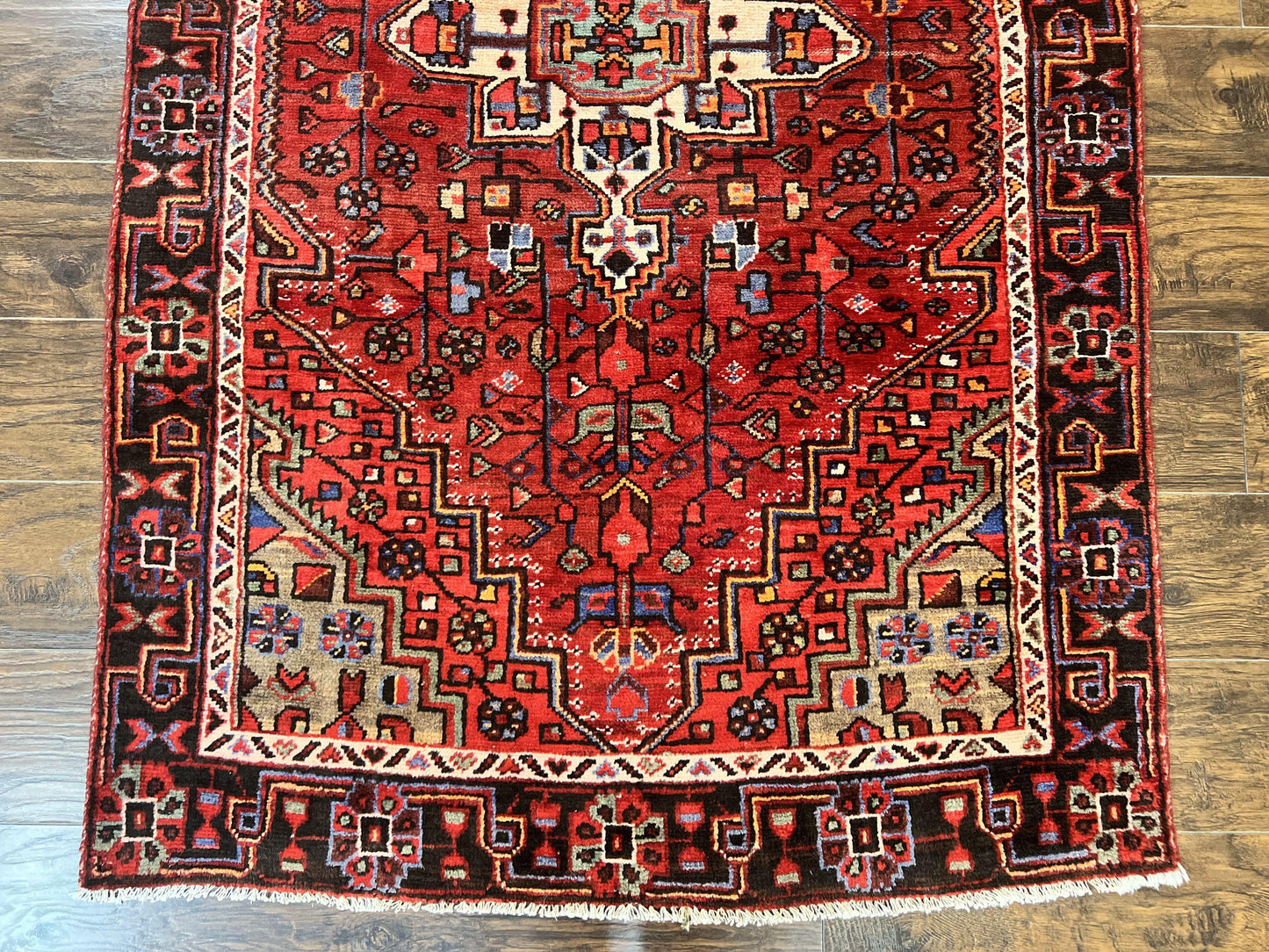 USED Antique Persian Tribal Rug 4x7, Red, Geometric Medallion, Handmade, Wool, Persian Zanjan Rug