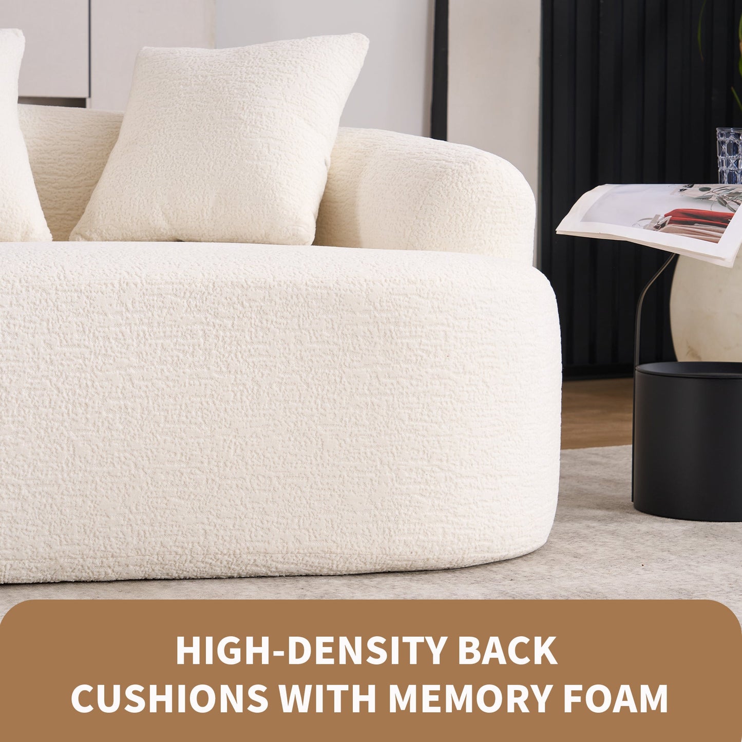 NEW LY-025S Loveseat Wood Grain Chenille Fabric Cloud White High-Density Sponge Couch Sofa