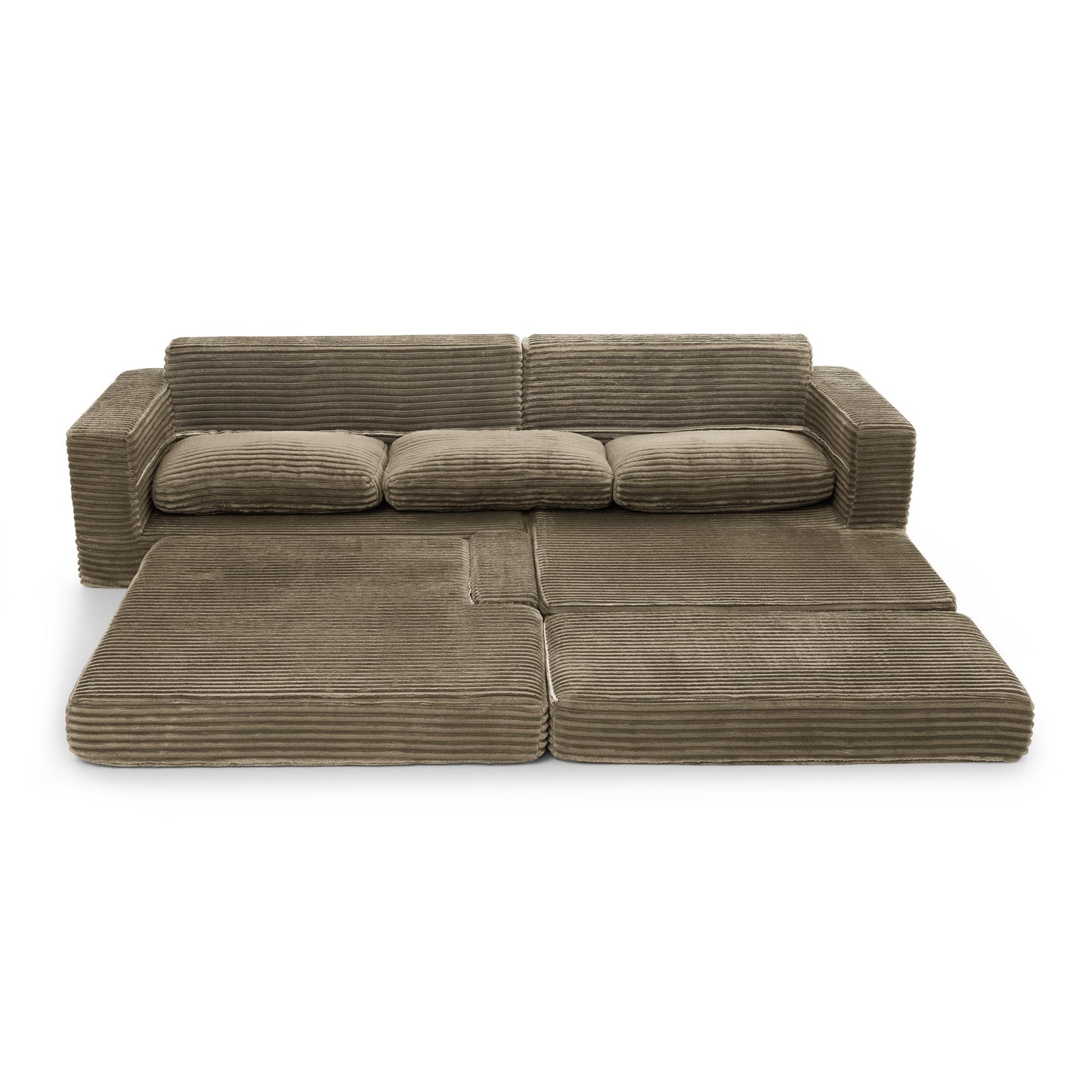 NEW Right sofa seat,L shape Modular Sectional Sofa, Compressed Sectional Sofa Modern Minimalist Style Corduroy Couch,Unfold into a bed, Bedroom, Comfy Compressed Sofa Couch Space-Efficient Design-Brown