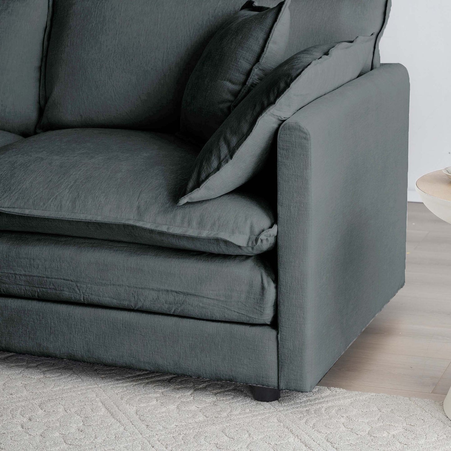 NEW Mid-Century Modern Couch 3-Seater Sofa with 2 Armrest Pillows and 3 Toss Pillows, Couch for Living Room Gray Chenille