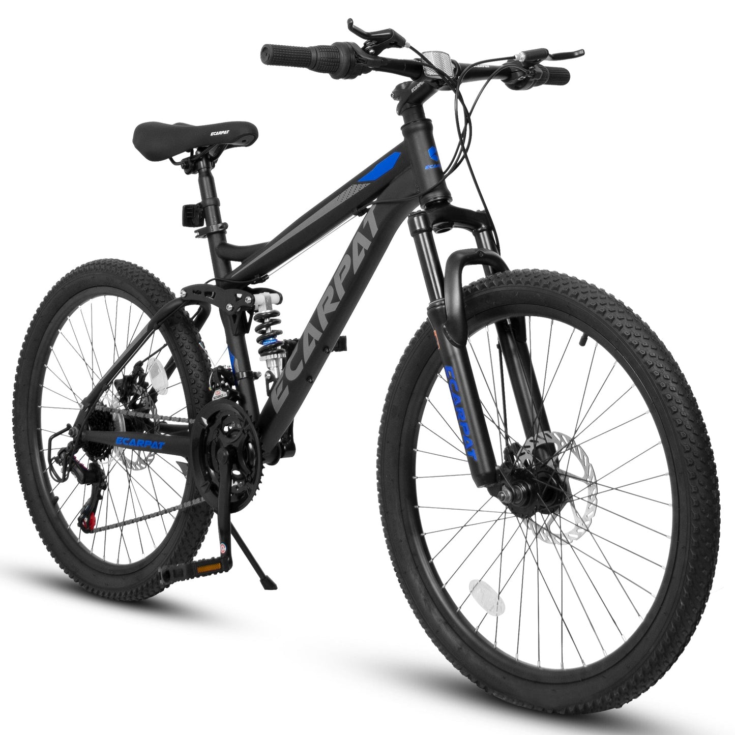 NEW A2460 24 Inch Mountain Bike with Full Suspension, 21 Speed Grip Shifters, High Carbon Steel Frame, Mechanical Disc Brakes, Unisex for Men/Women/ Adults, Ideal for Trails.