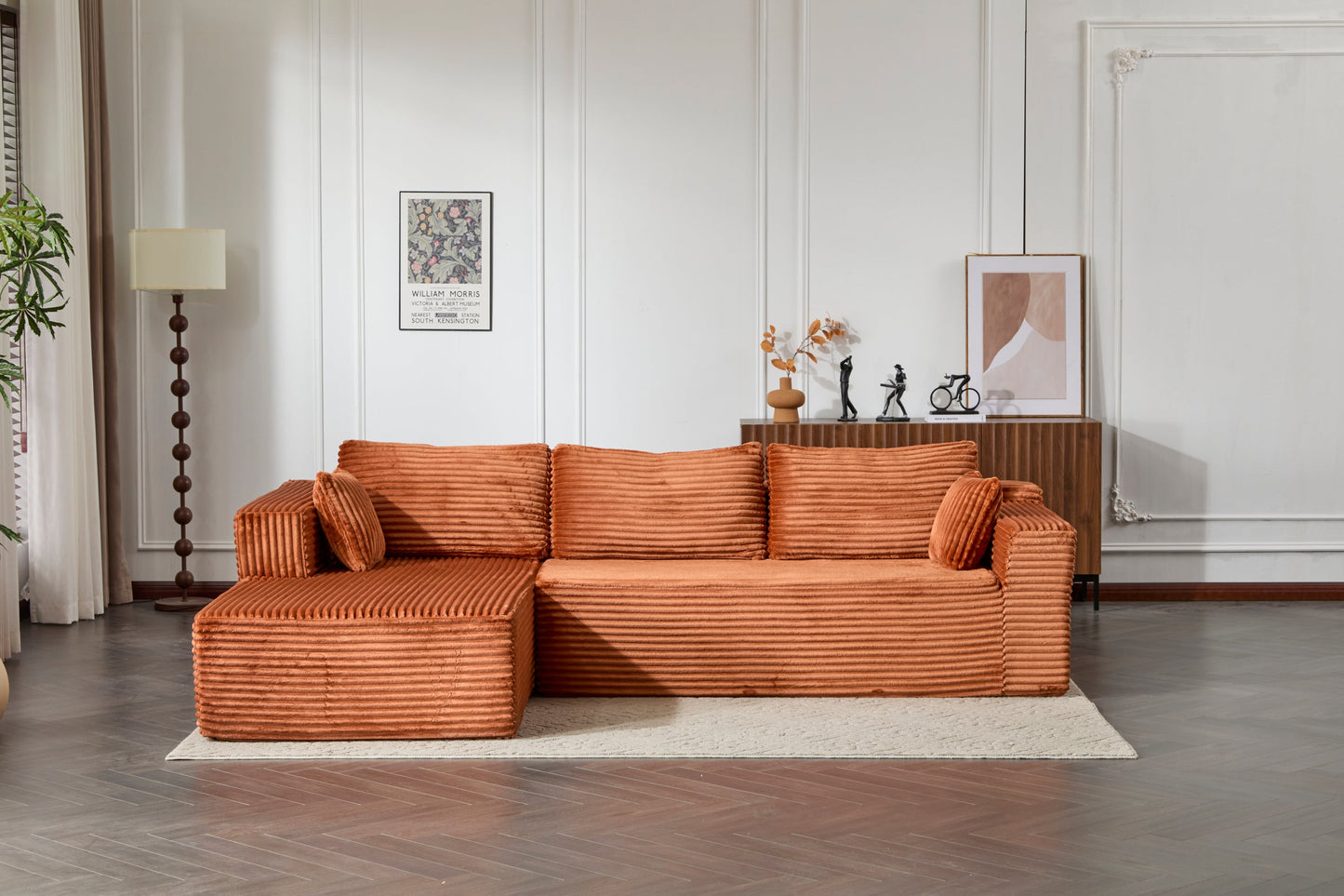 NEW Compression Sectional Couch with Comfy Chaise, Boneless L Shape Sofa with Deep Seat, Minimalist Modular Couches Sleeper for Living Room Bedroom Apartment Lounge,corduroy,Brown