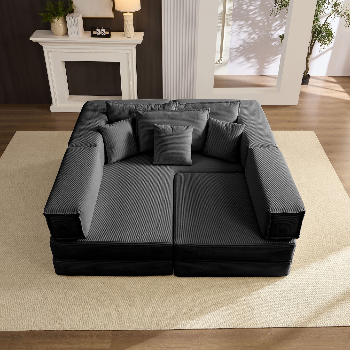 NEW Oversized Black Upholstered Sectional Sofa Set Modular 118.2' L Shaped Living Room Sofa Set with 6 Pillows