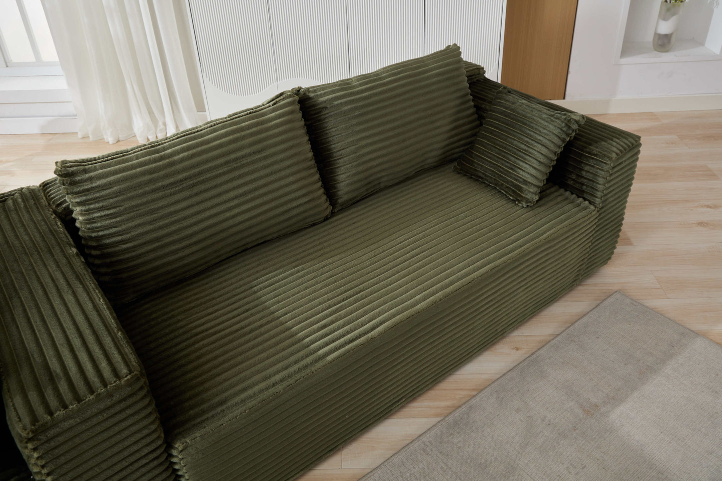 NEW Compression Sectional Couch with Comfy Chaise, Boneless L Shape Sofa with Deep Seat, Minimalist Modular Couches Sleeper for Living Room Bedroom Apartment Lounge,corduroy,Green