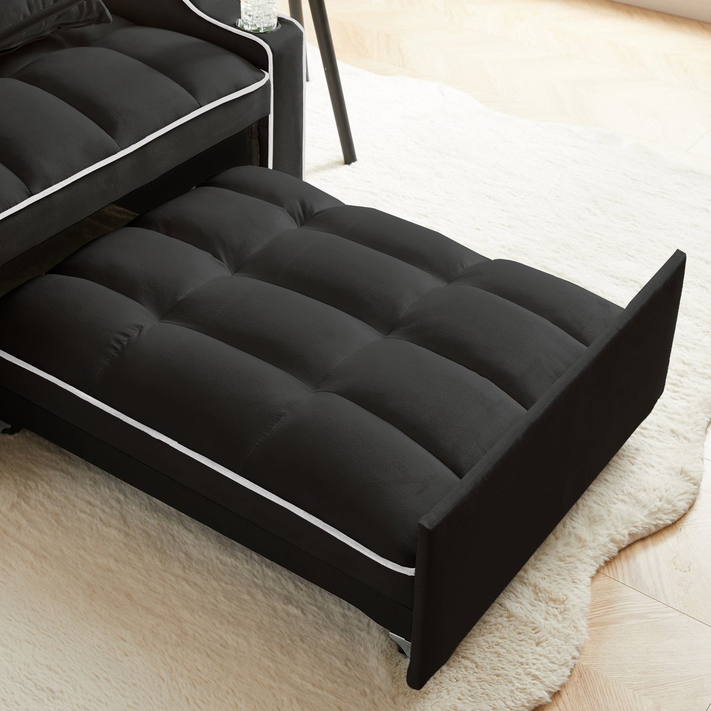 NEW Black Velvet Convertible 3-in-1 Sofa Bed with Multi-Pockets and Adjustable Sleeper