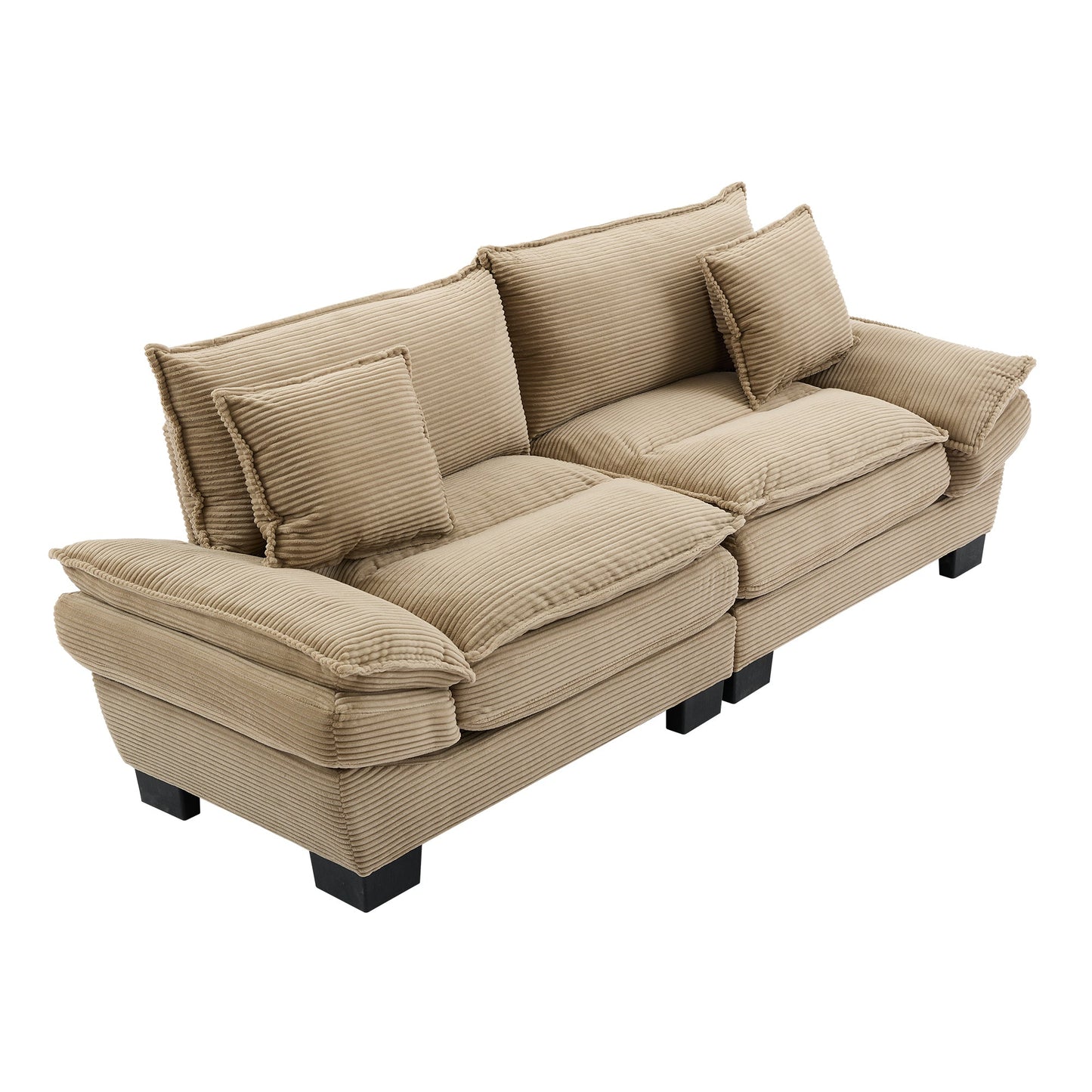 NEW Khaki Corduroy Sofa Sleeper Couch Loveseat with Pillows Comfy Upholstered Deep Seating