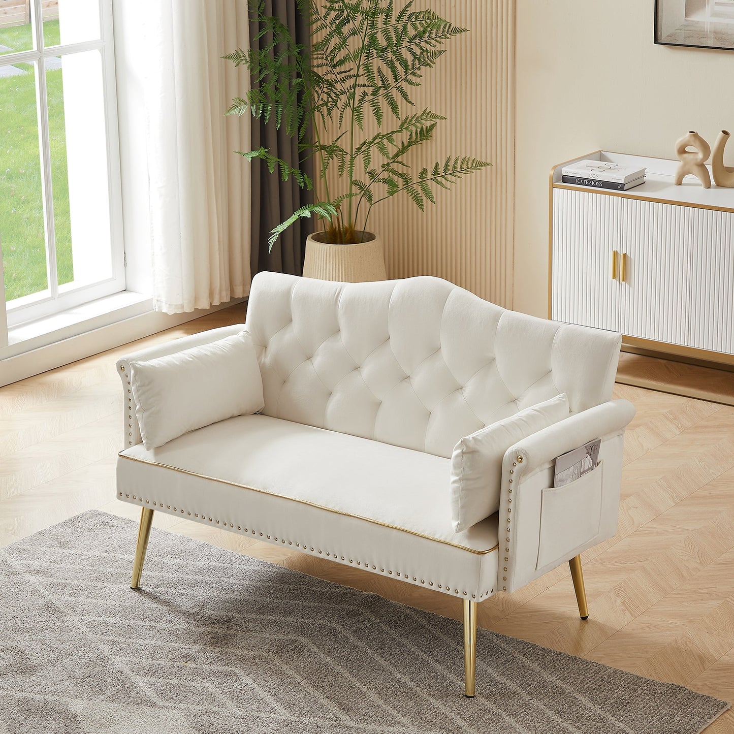 NEW Cream White Velvet Loveseat Sofa