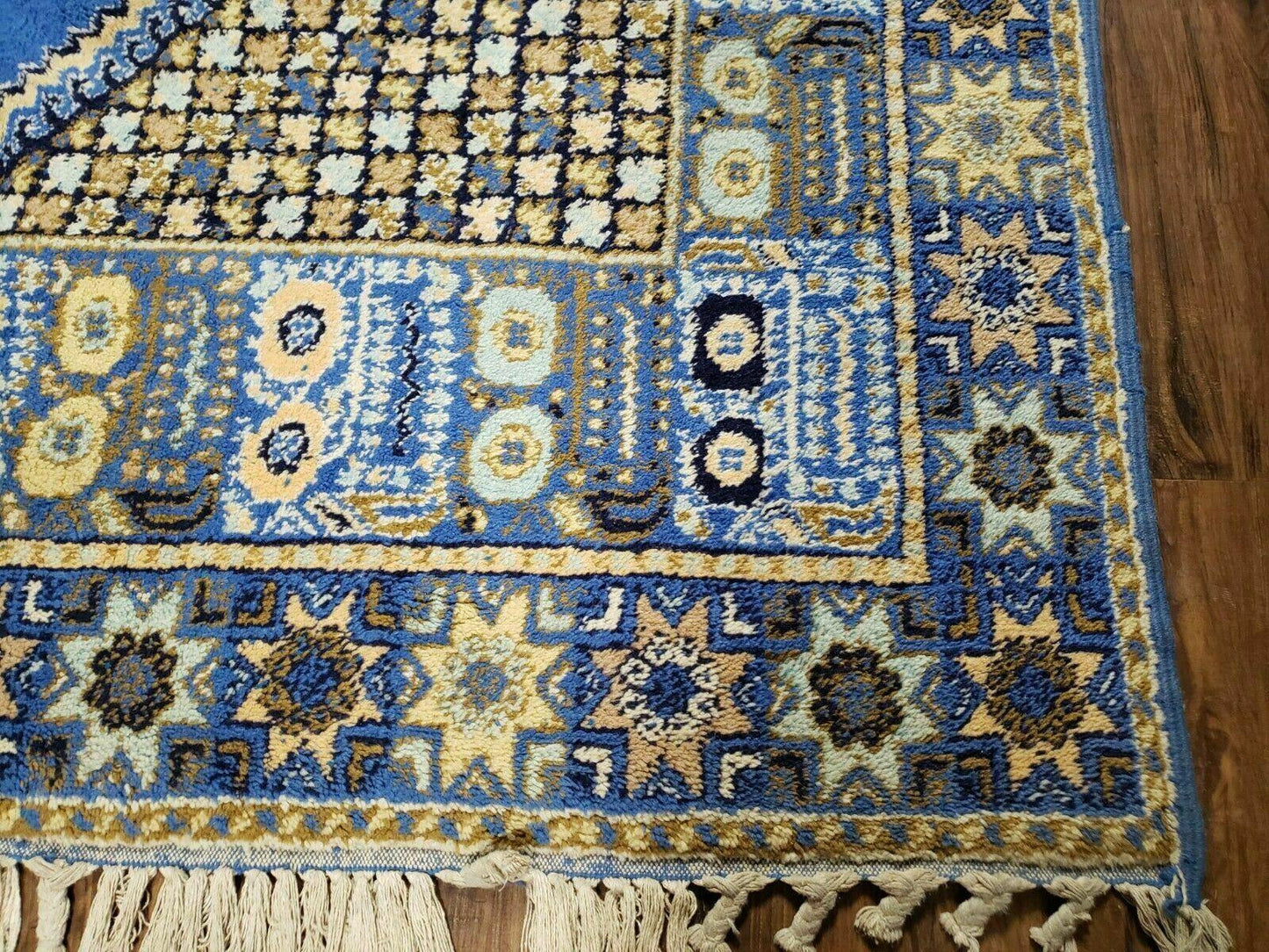 USED 7' X 10' 5" Handmade Moroccan Urban Rabat Wool Carpet Blue Area Rug