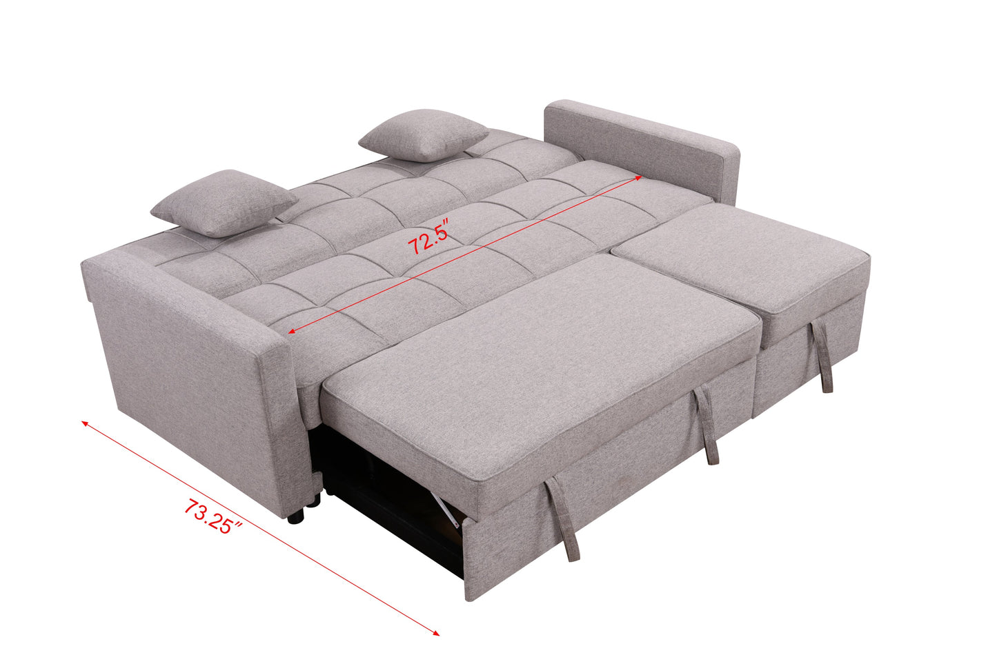 NEW 83' Light Gray 3 Seater Convertible Sofabed Oversized Upholstered Sofa Bed with Pull Out Couch Bed & Adjustable Backrest
