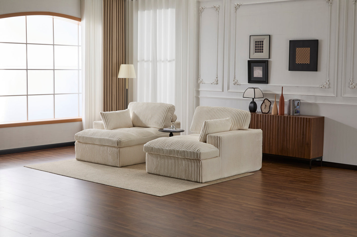 NEW Double Chaise Lounge Chair Indoor,Oversized Upholstered Sleeper Cloud Couch,Deep Seat Luxury Sofa Bed,Sectional Sofa Chaise Love-seat,Corduroy Reading Chair for Living Room,No Assembly Required,White