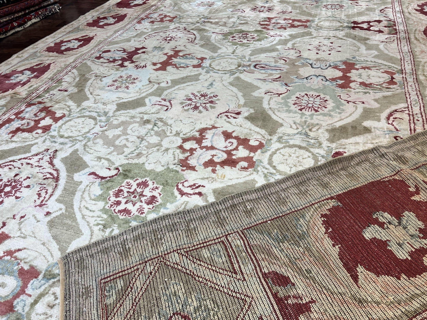 USED Large Egyptian Oushak Rug 12x21, Wool Handmade Vintage Carpet, Allover Pattern, Oversized 12 x 21 ft Traditional Rug