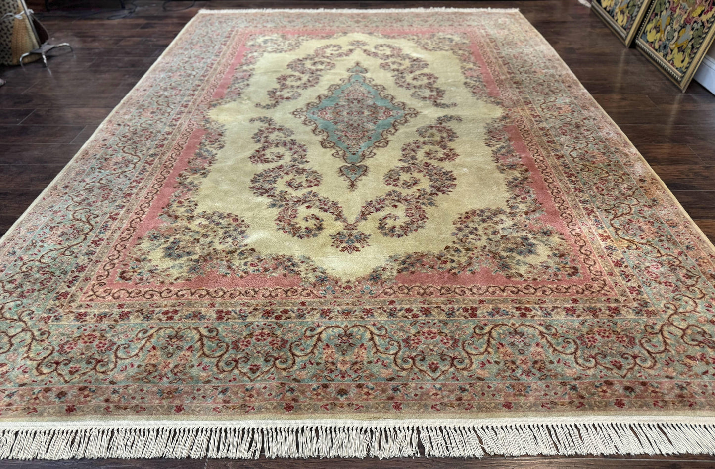 USED Karastan Rug 8.8 x 12, Pastel Ivory Kirman Rug #784, Wool Karastan Carpet, Original 700 Series, Vintage Karastan Area Rug, Discontinued
