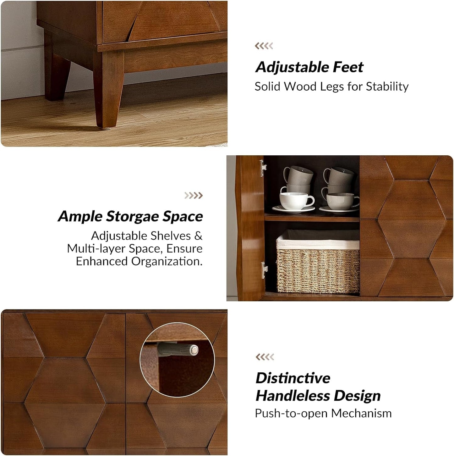 NEW Walnut Mid Century Sideboard Buffet With Solid Wood Legs