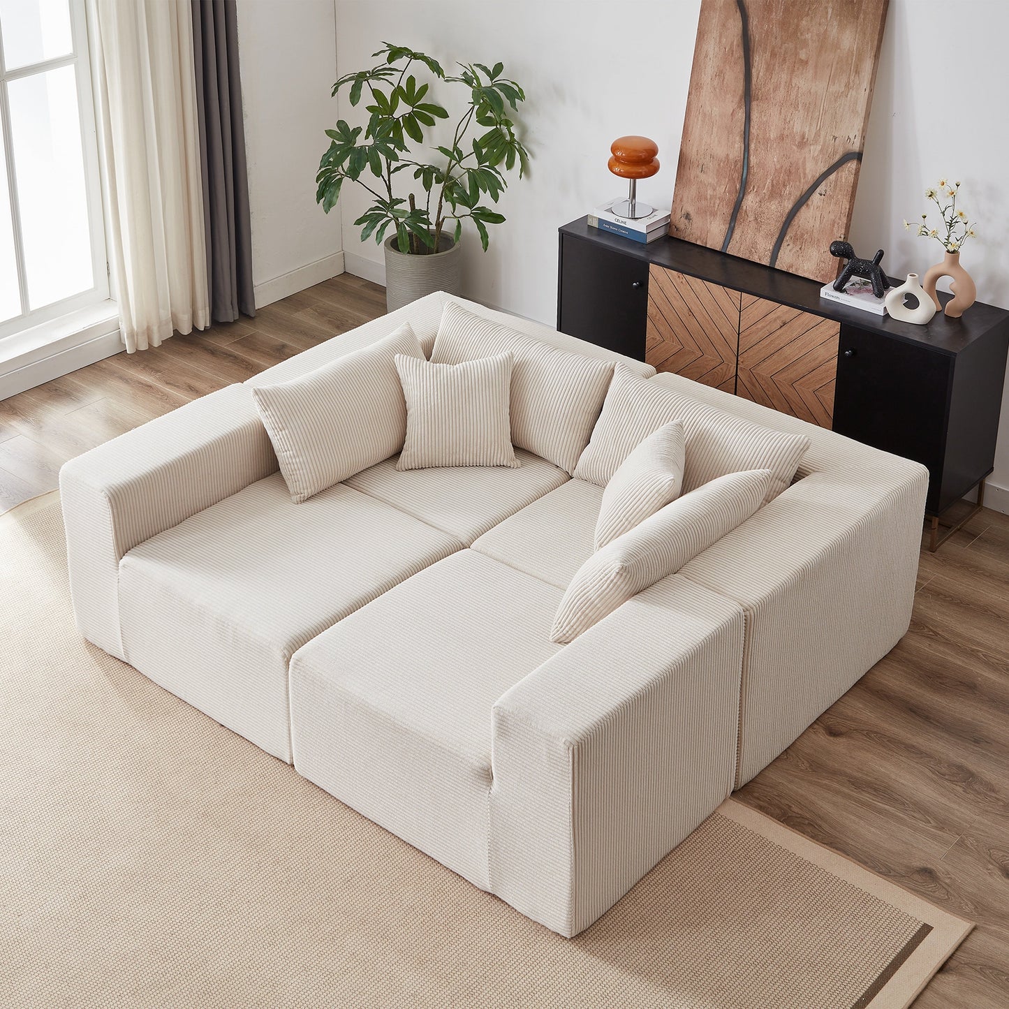 NEW Corduroy Modular L Shaped Sectional Luxury Upholstered Foam-Filled Compressed Sofa Couch Set