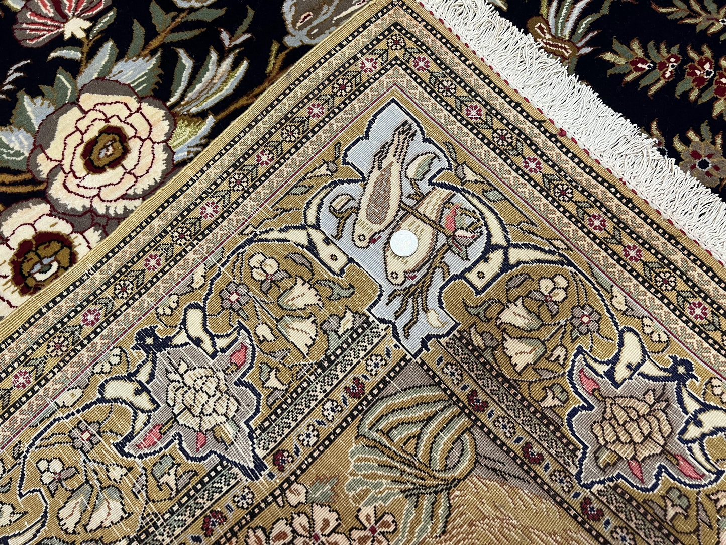 USED Persian Qum Pictorial Rug 4.8 x 6.5 - Layla & Majnun, Birds