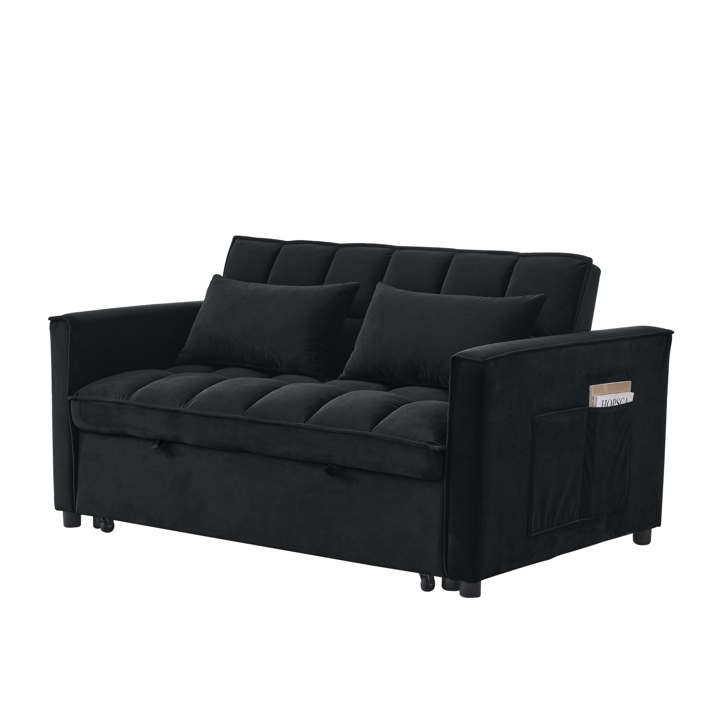 NEW Velvet Black Sleeper Convertible Sofa Recliner Bed 3-in-1 Adjustable Backrest 2-Seater