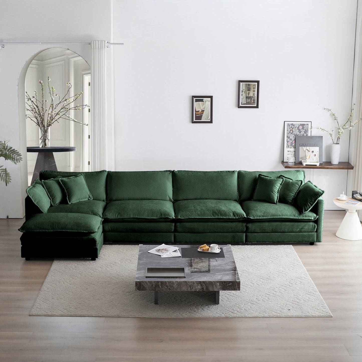 NEW Modular Sectional Sofa for Living Room,U Shaped Couch 5 Seater Convertible Sectional Couch with 1 Ottoman ,Green Chenille