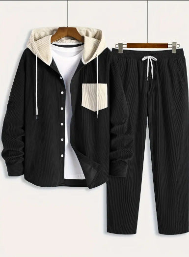 New Men's Waffle Hooded Hoodie Trendy Two-piece Suit