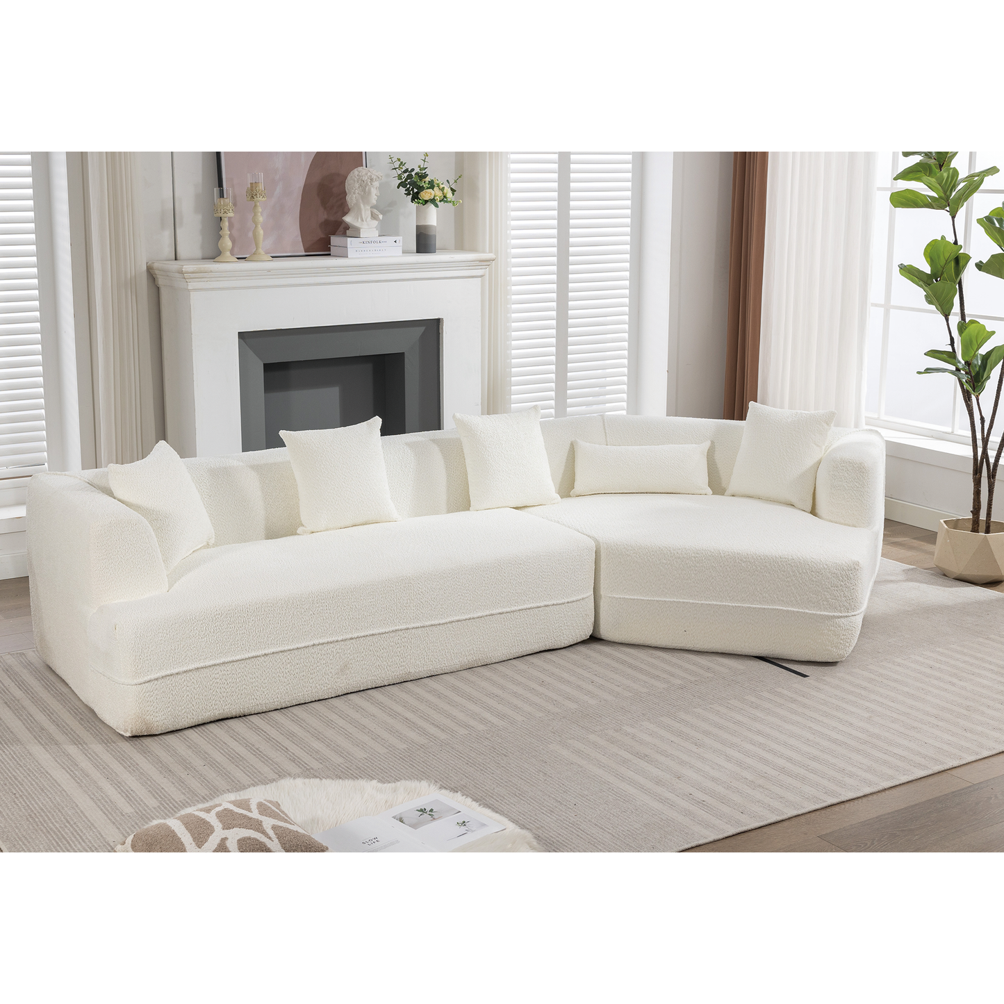 NEW Modern Creamy White Round Fiber Fabric Upholstered Modular Sofa Couch