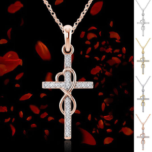New Alloy Pendant With Diamond And Eight-character Cross Necklace