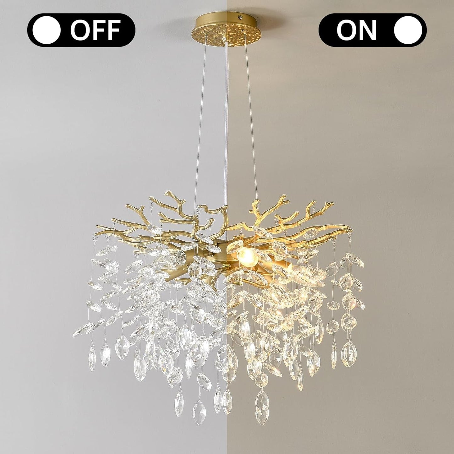 NEW Gold Crystal Tree Branch Chandelier 18 Inch K9 Crystals