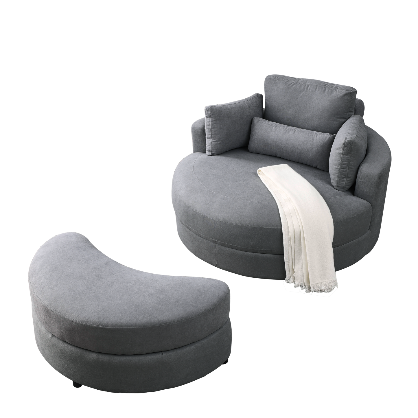 NEW Welike Swivel Accent Barrel Modern Dark Grey Sofa Lounge Club Big Round Chair with Storage Ottoman and Pillows