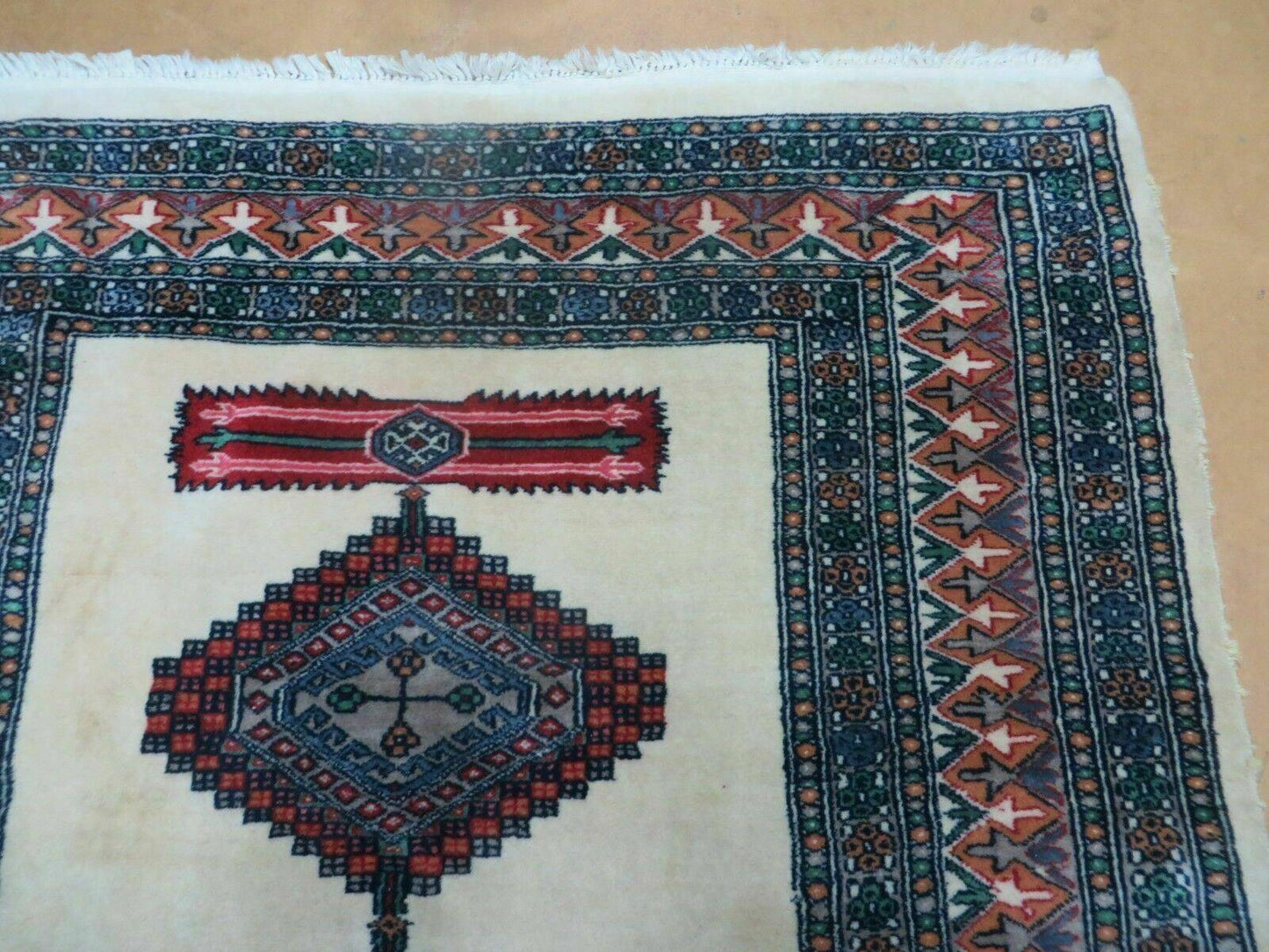 USED 4' X 6' Vintage Handmade Bokhara Turkoman Pakistan Wool Rug Carpet Nice