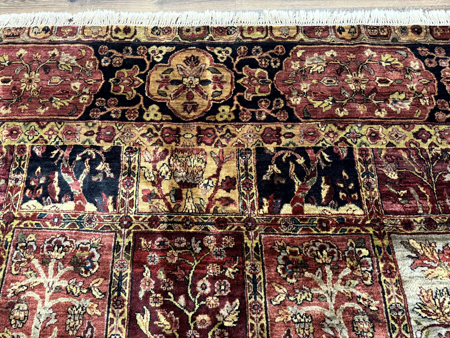 USED Indo Persian Rug 9x12, Bakhtiari Panel Design, Multicolor, Soft Wool Pile