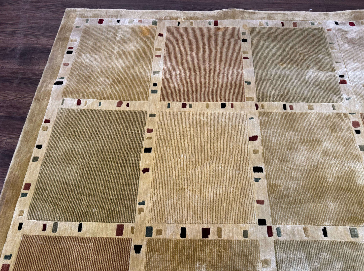 USED Large Wool Rug 10x13, Panel Design, Modern Contemporary Carpet