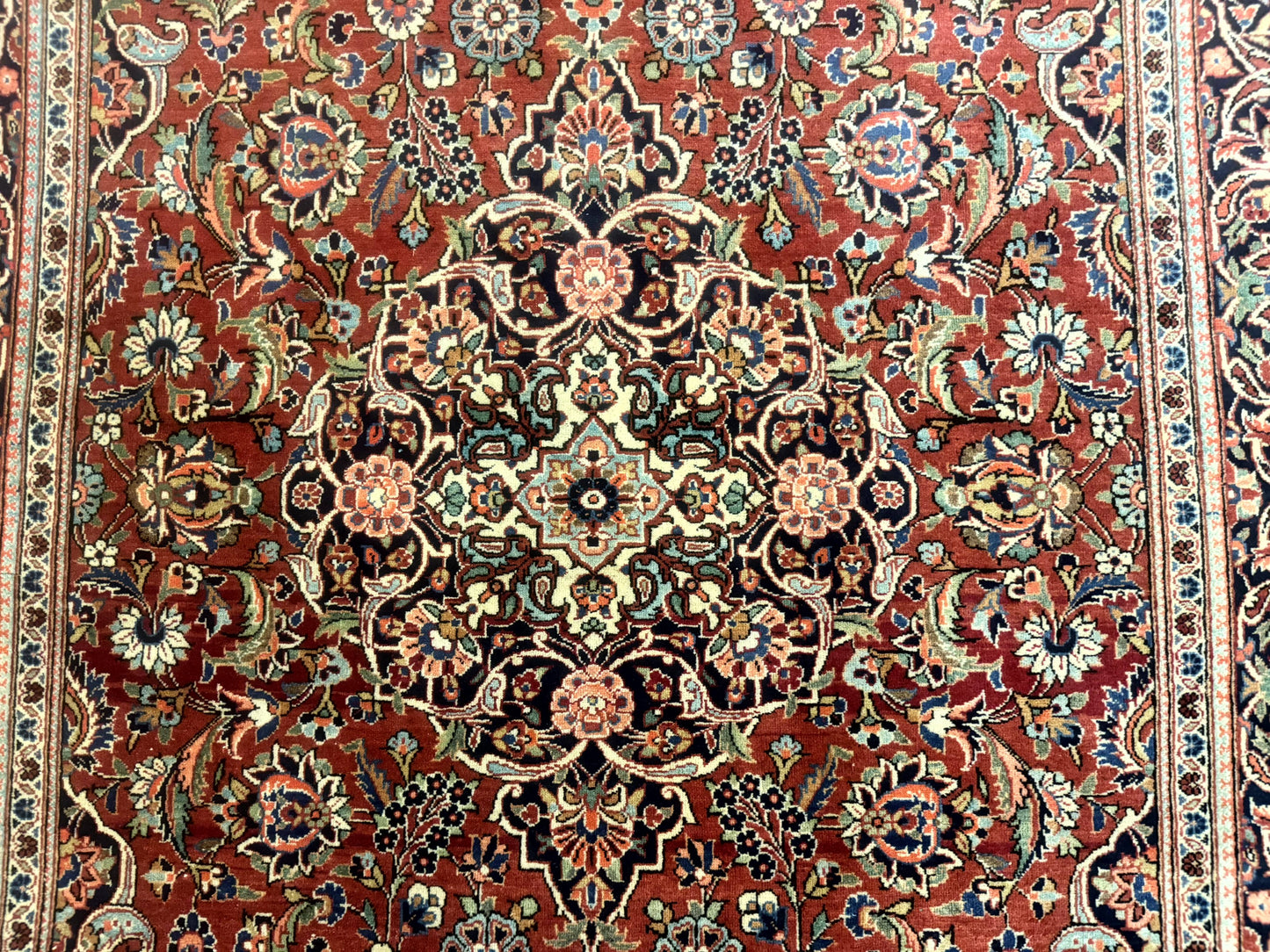 USED Persian Kashan Rug 4x7, Red, Floral Medallion, Vintage, Wool
