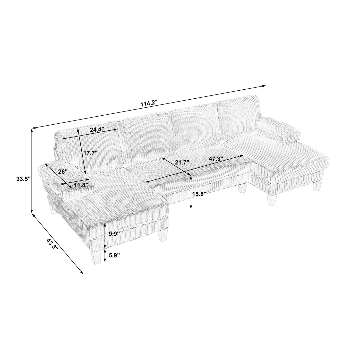NEW VIDEO provided][New]U-Shaped Couch with Oversized Seat,4-Seat Sofa  with Double Chaise,Comfortable and spacious indoor furniture for Living Room,Apartment