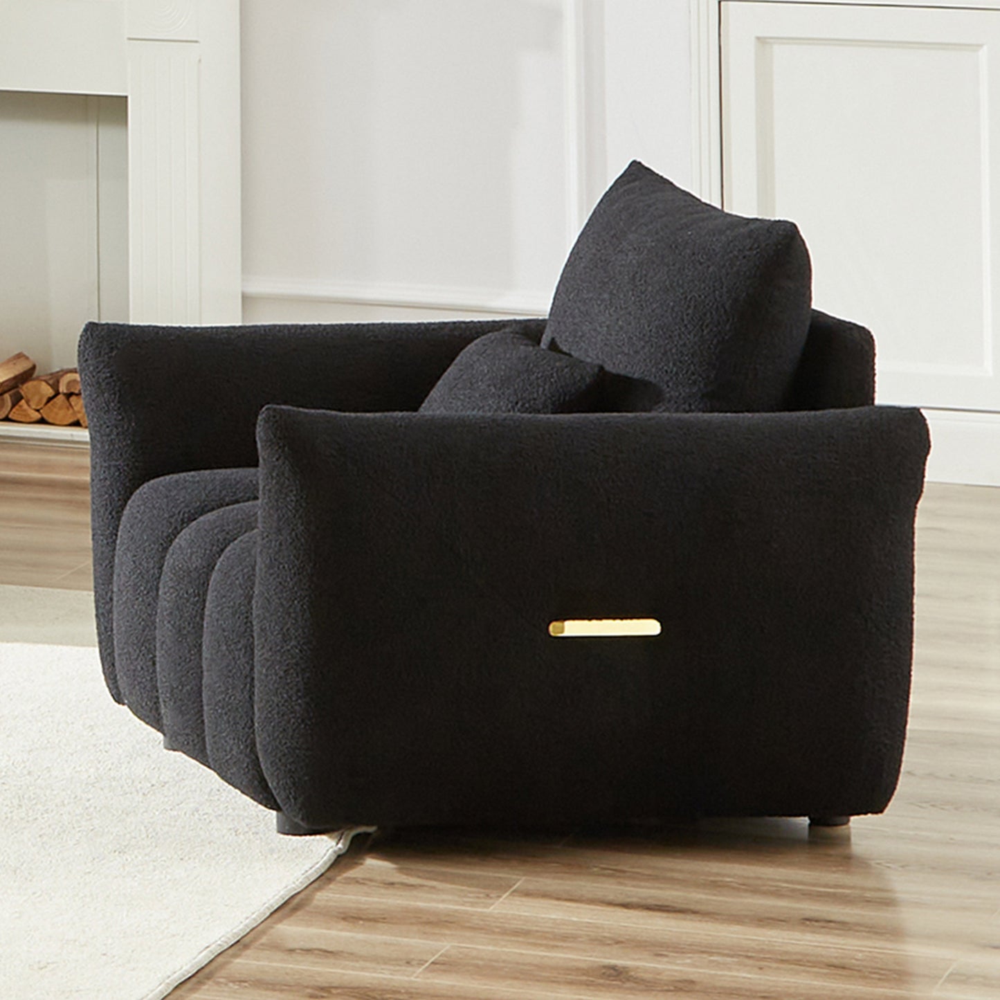 NEW Black W1193S00087 MH36.8'' Teddy Fabric Modern Lounge Sofa Chair