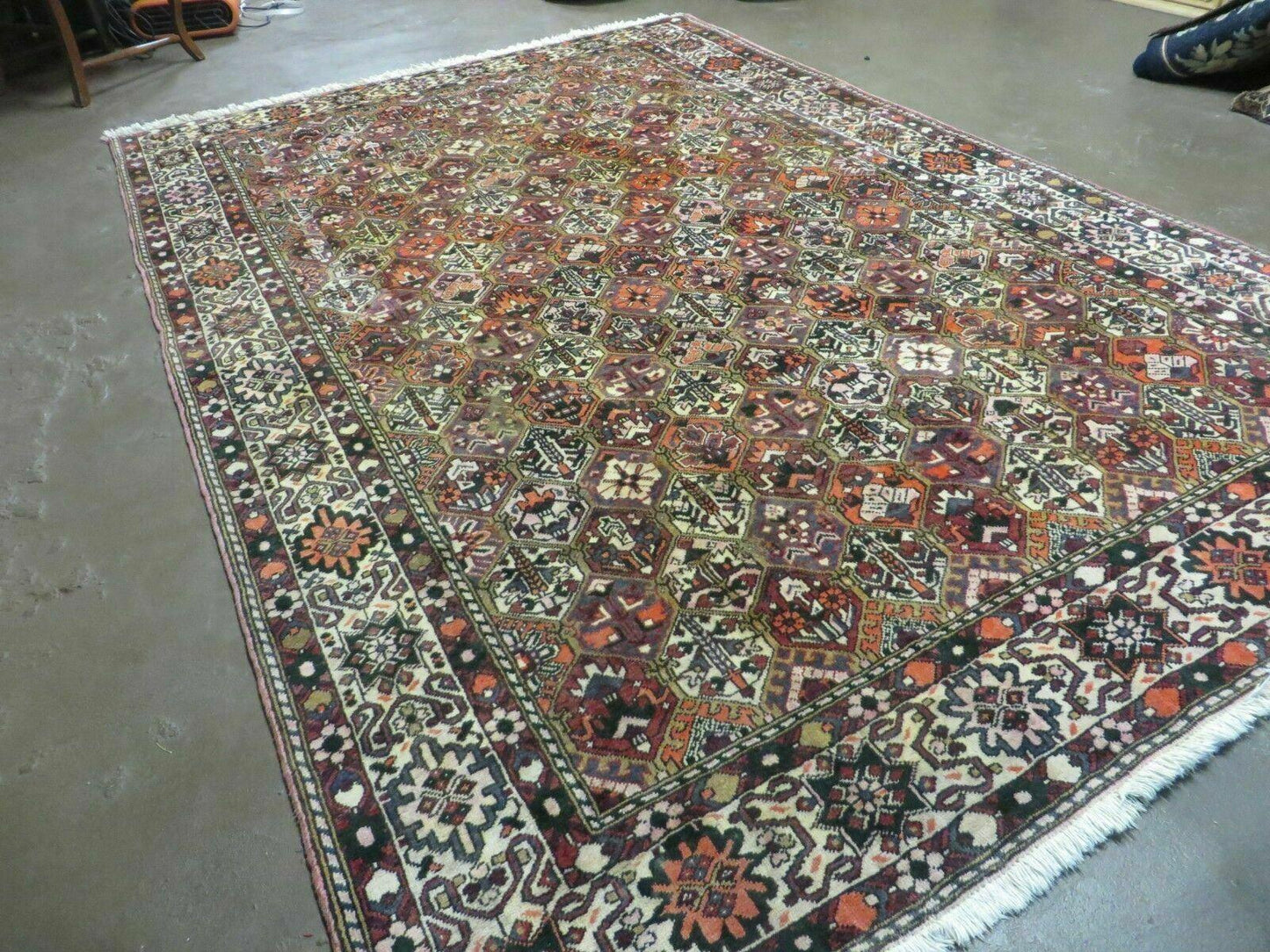 USED Antique Persian Bakhtiari Rug 7x10 - Multicolor Repeated Panel Design - Vegetable Dyed Rug - Hand Knotted Wool Room Sized Oriental Carpet 7 x 10 Rug