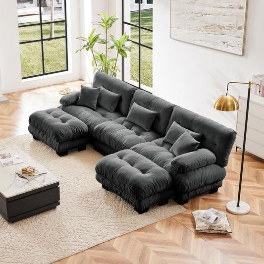 NEW Luxury Modular Sectional Sofa Couch - Oversized U Shaped Cloud Couch for Living Room,Deep Seat Sofa Couch with 2 Ottomans ,Chenille Gray