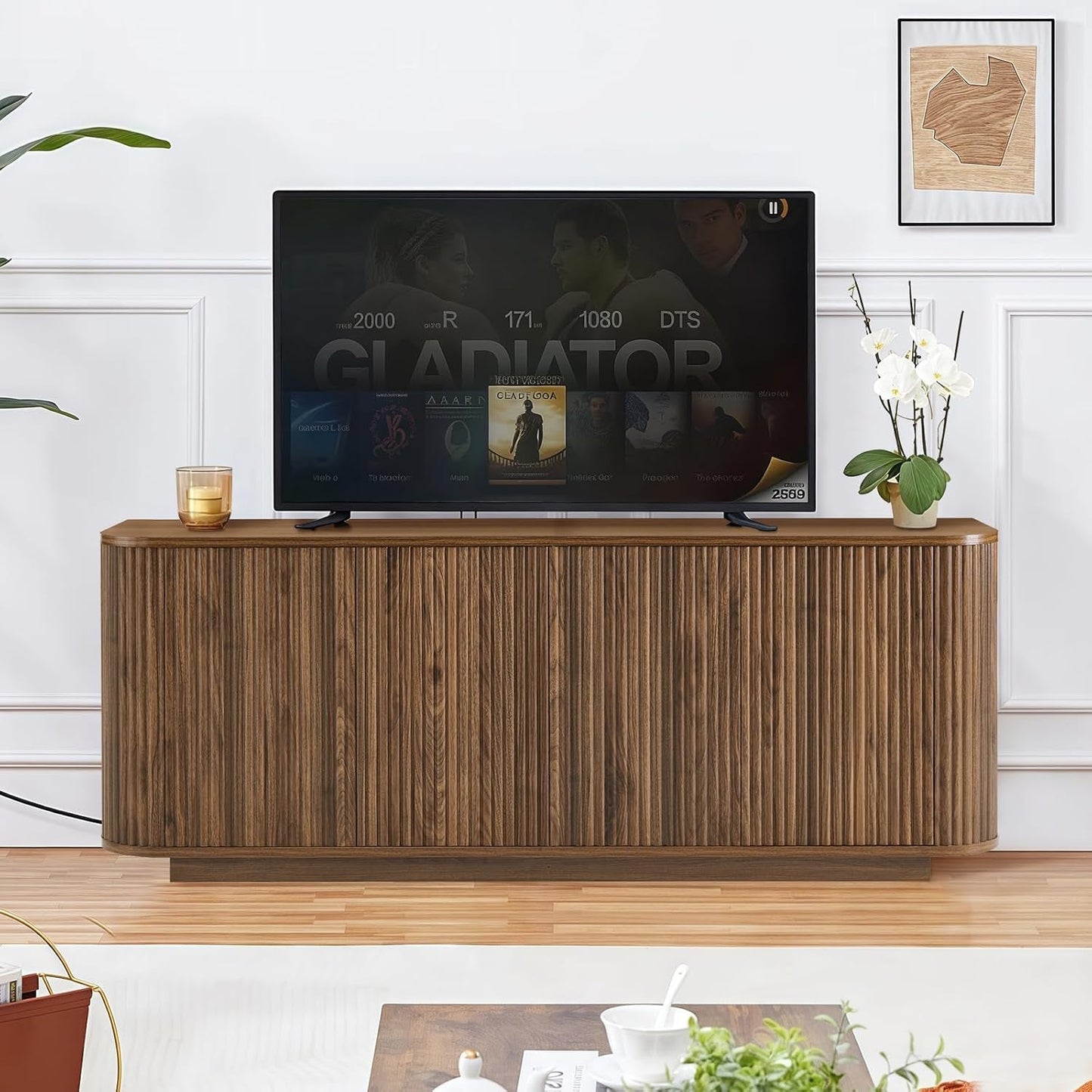NEW 64 Inch Walnut Contemporary Buffet Sideboard Cabinet