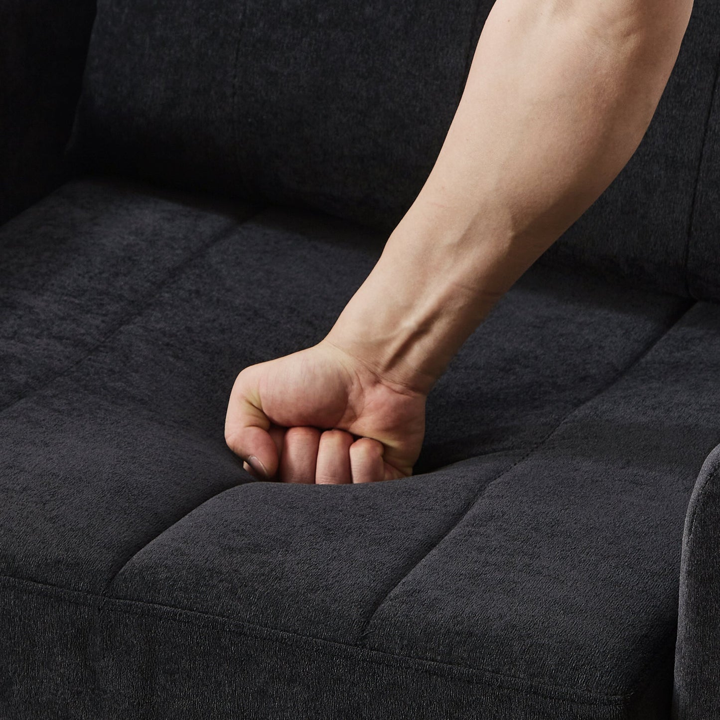 NEW Black Chenille Upholstered Convertible Sleeper Sofa with 5-Position Backrest Side Pockets Storage