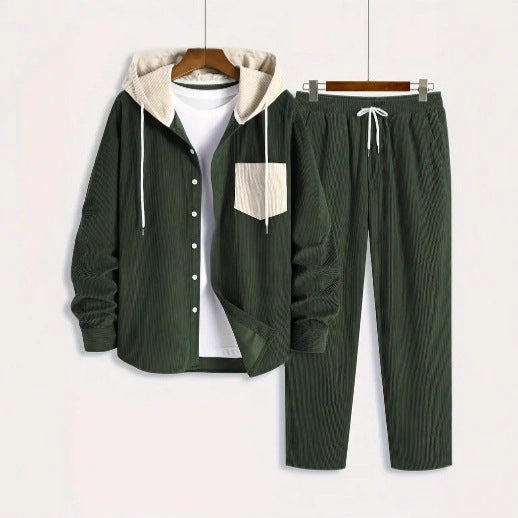 New Men's Waffle Hooded Hoodie Trendy Two-piece Suit