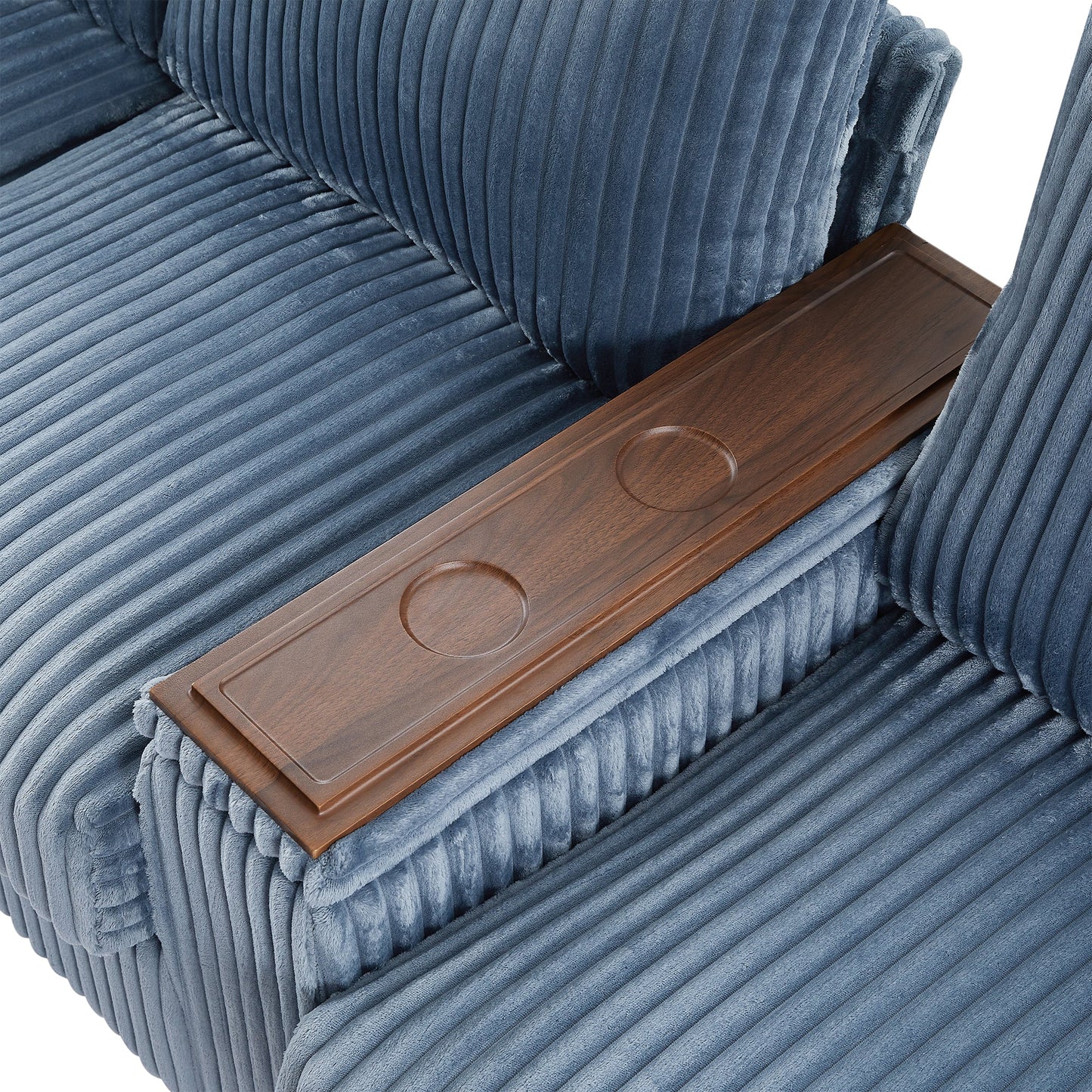 NEW Modern 4-Seater Corduroy Sofa Couch with USB Ports, Hidden Storage, Flip-Top Cup Holders, Blue, 133'