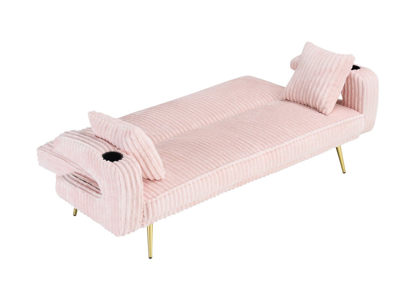 NEW 74 inch Straight Pink Corduroy Adjustable  Sofa Bed with Pillows