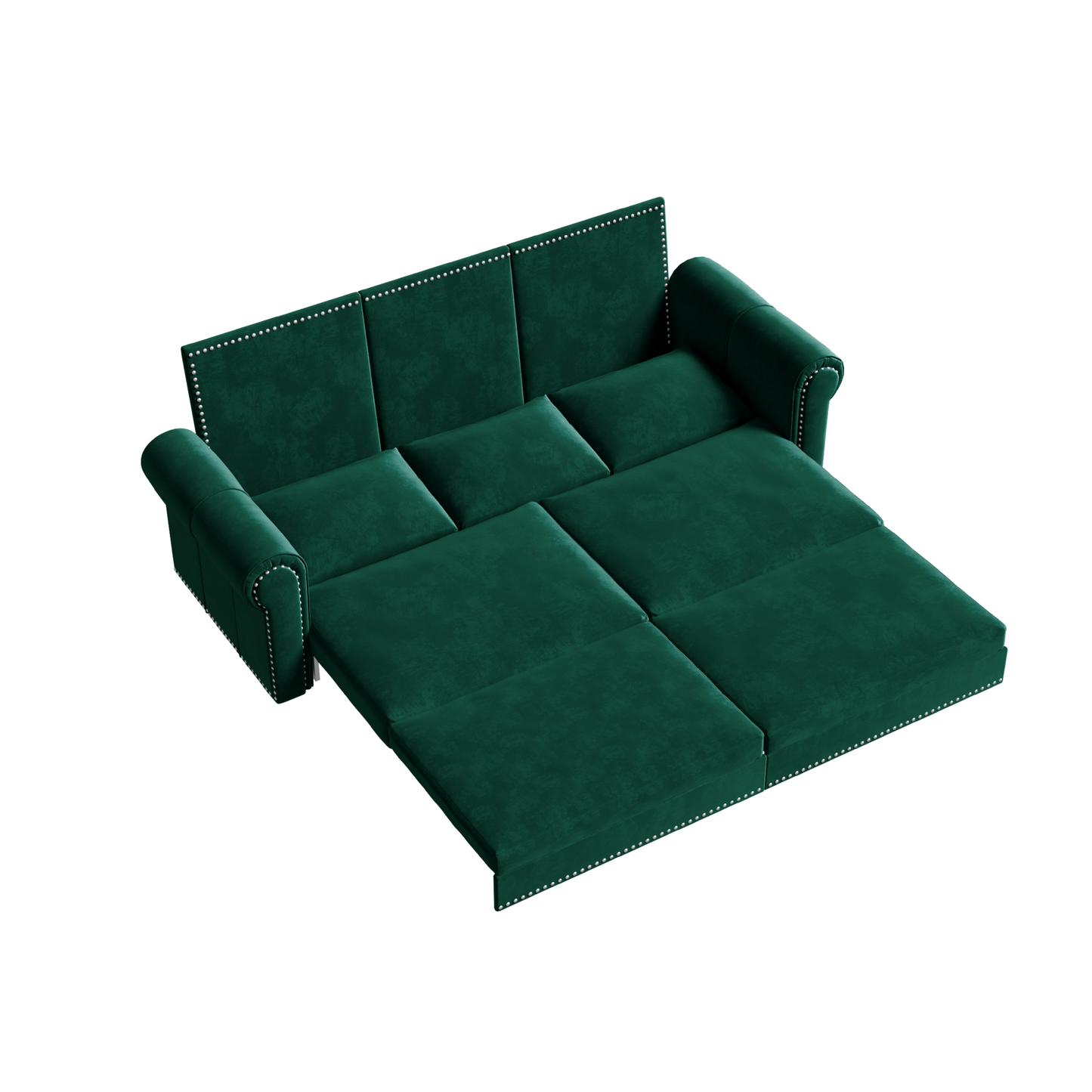 NEW 93.7' Green King 3-in-1 Velvet Convertible Sleeper Pull Out Sofa Bed with Nailhead Trim & Rolled Arm, Multi-Functional Sofa Bed