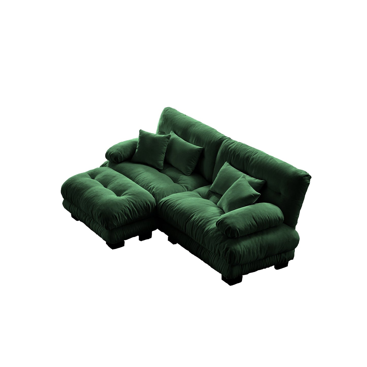 NEW Cloud Couch Sectional Sofa for Living Room, Chenille 2 Seater Sofa with 2 Lumbar pillows and 2 throw pillows , Upholstered Wide Arm Sofa with Convertible Ottoman,Chenille Green