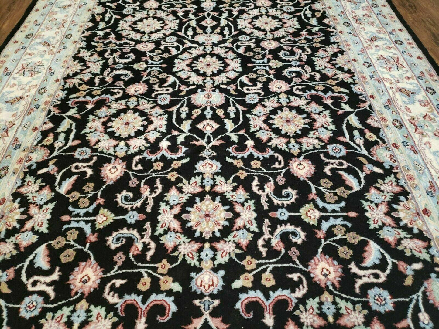USED 6' X 9' Handmade Indian Agra Wool Rug Carpet Vegetable Dyes Black