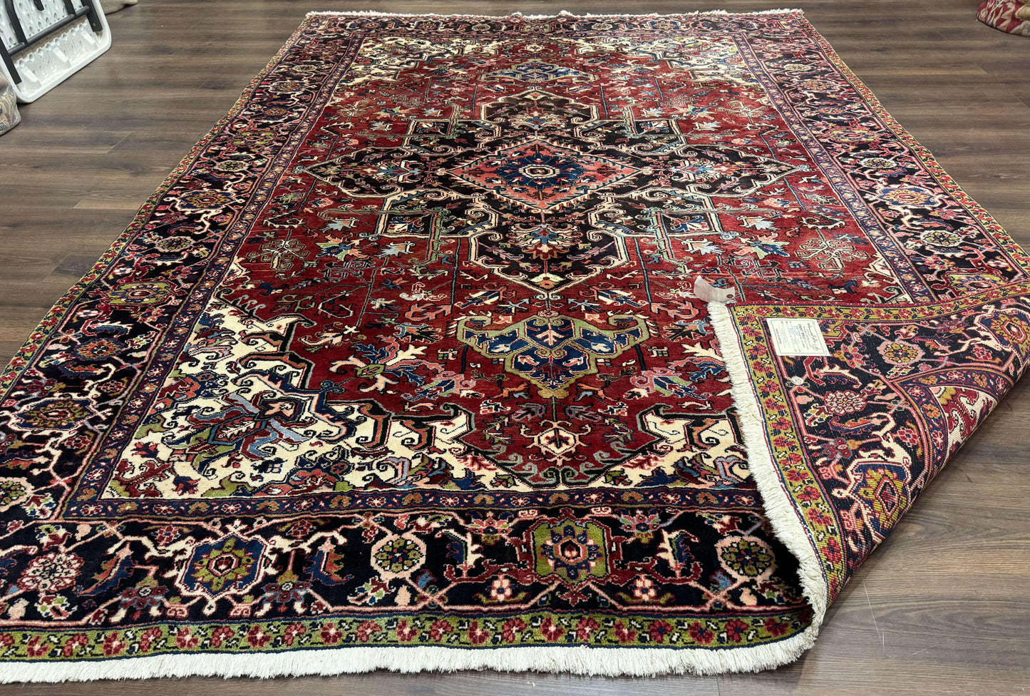 USED Antique Persian Heriz Rug 8x11, Geometric Tribal Wool Carpet, Brick Red