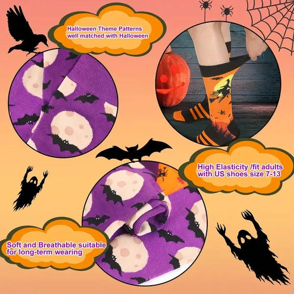 New 6 Pairs Halloween Christmas Socks For Men Women Girls Funny Pumkin Spider Black Cat Cotton Sock Set